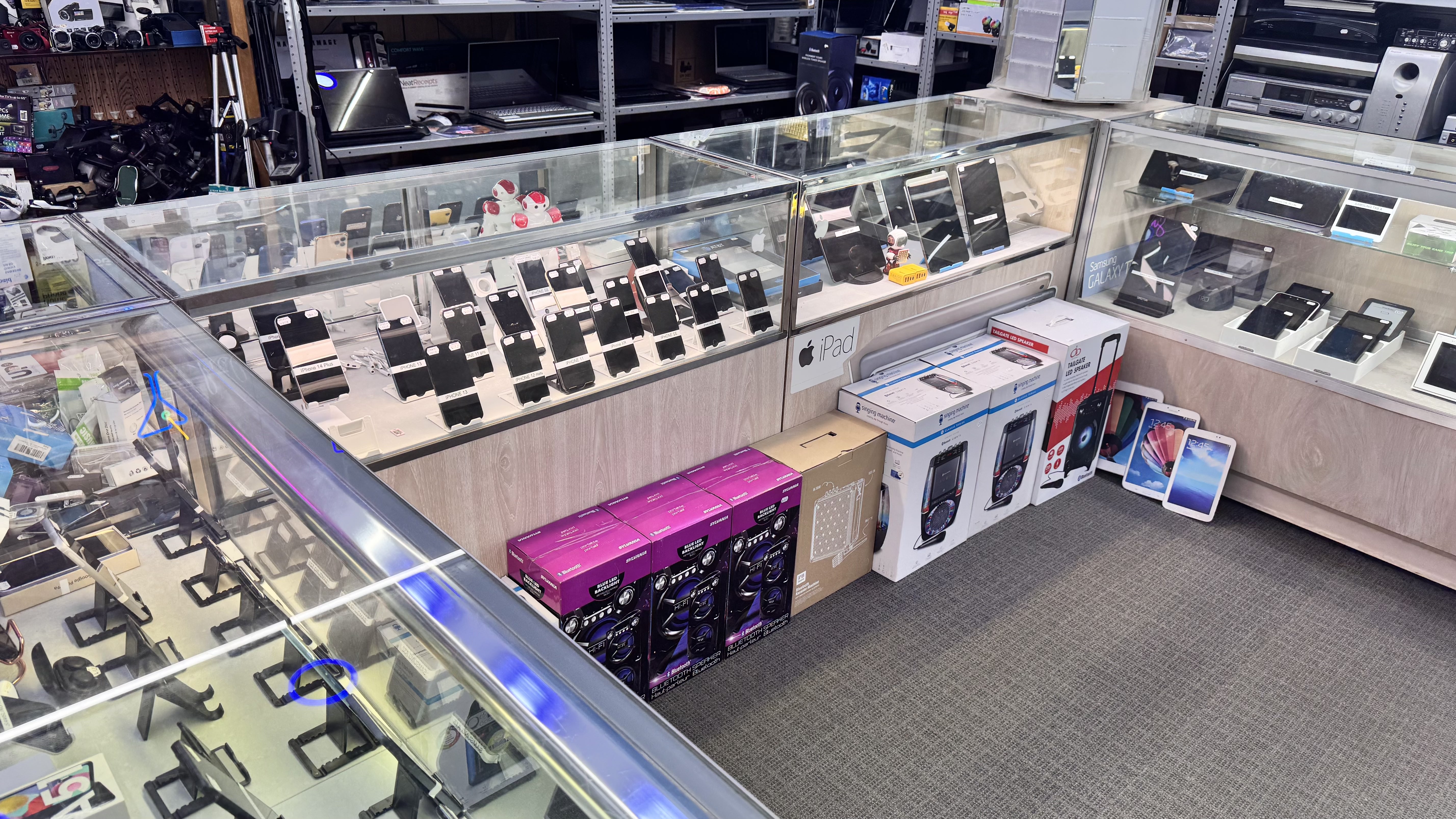 Display cases of phones, tablets and gear